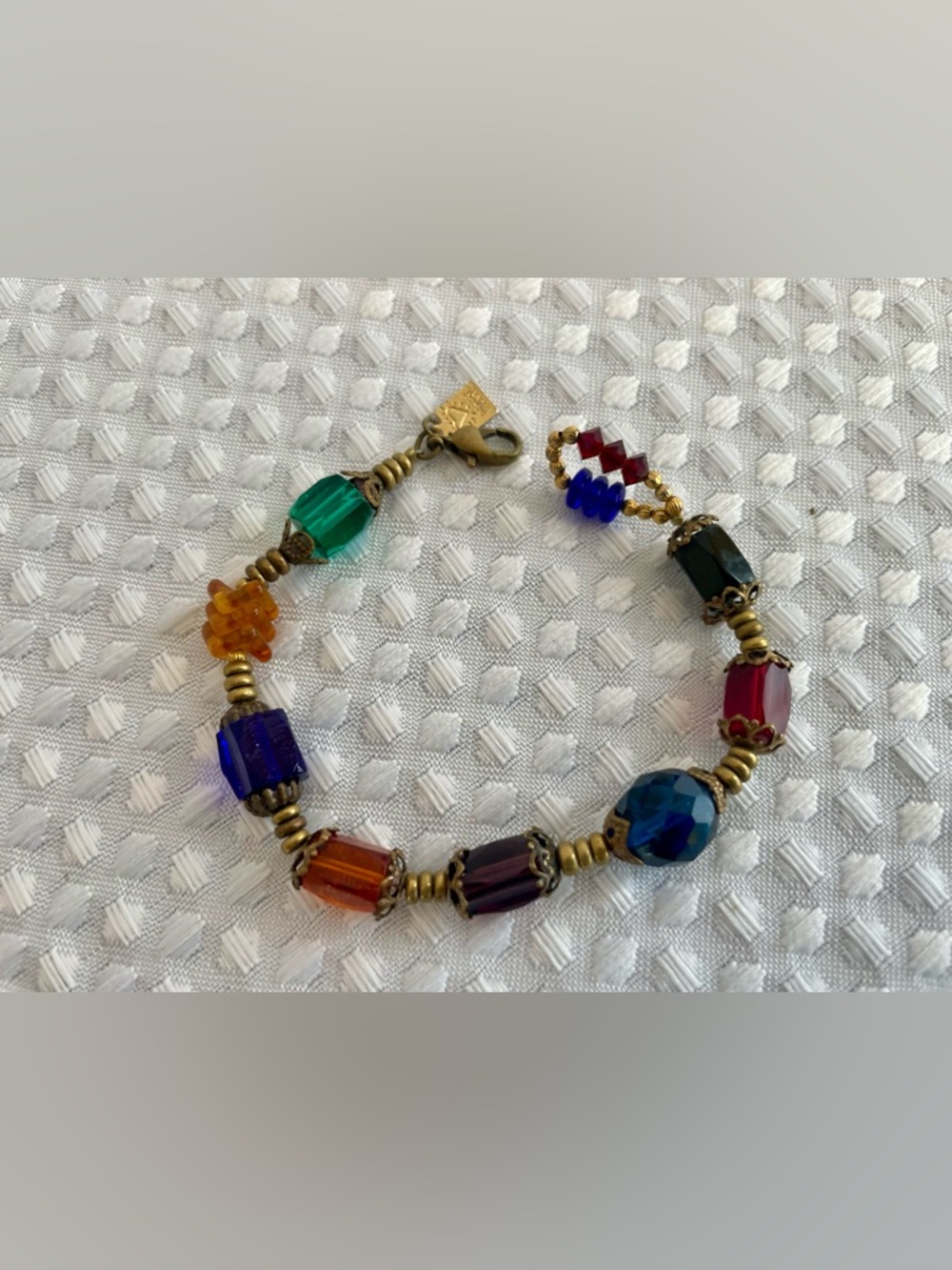 DESERT HEART Artisan Vintage Bohemian Rainbow Crystal Bead Bracelet USA‎ #776